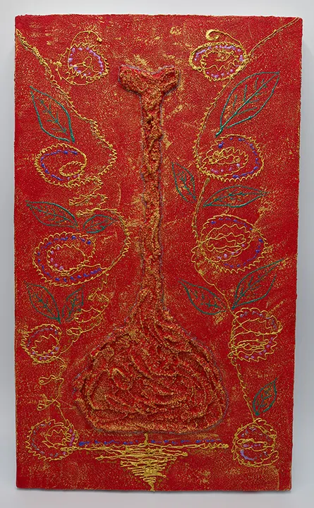Red Flowers Pot, artwork by Setsuo Mino