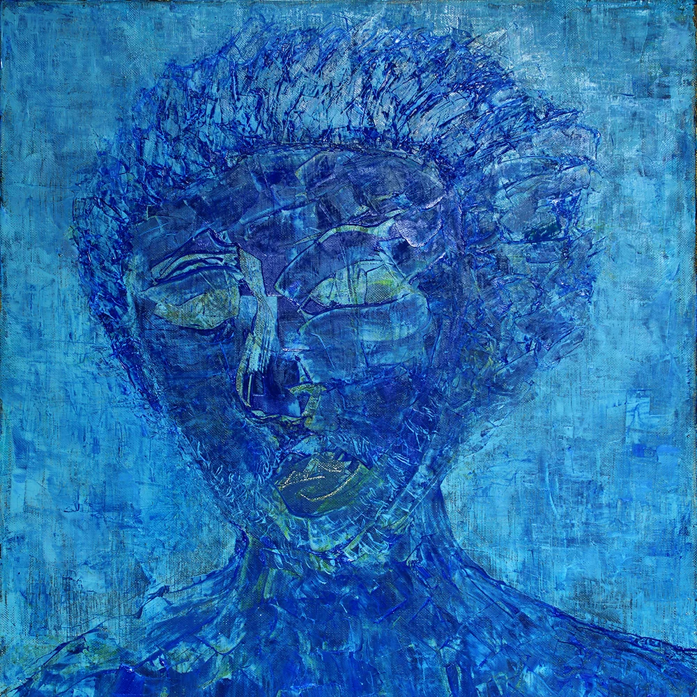 Blue painted self portrait